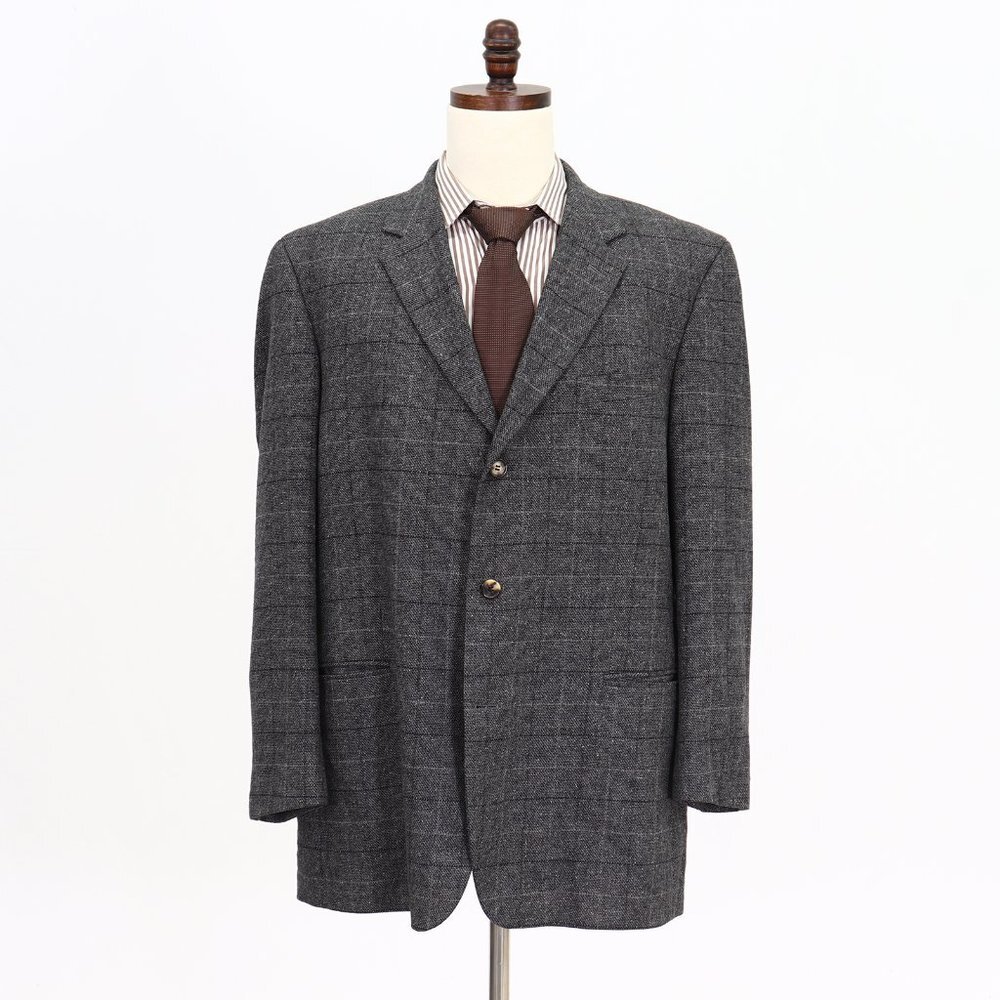 Hugo Boss 46R Gray Check 3-Button Sport Coat Blazer Jacket V827